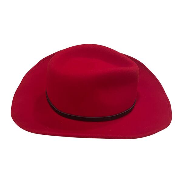 Red 100% Wool USA Fedora Hat L | Feather Holiday Western Revival Nashville - Picture 8 of 11